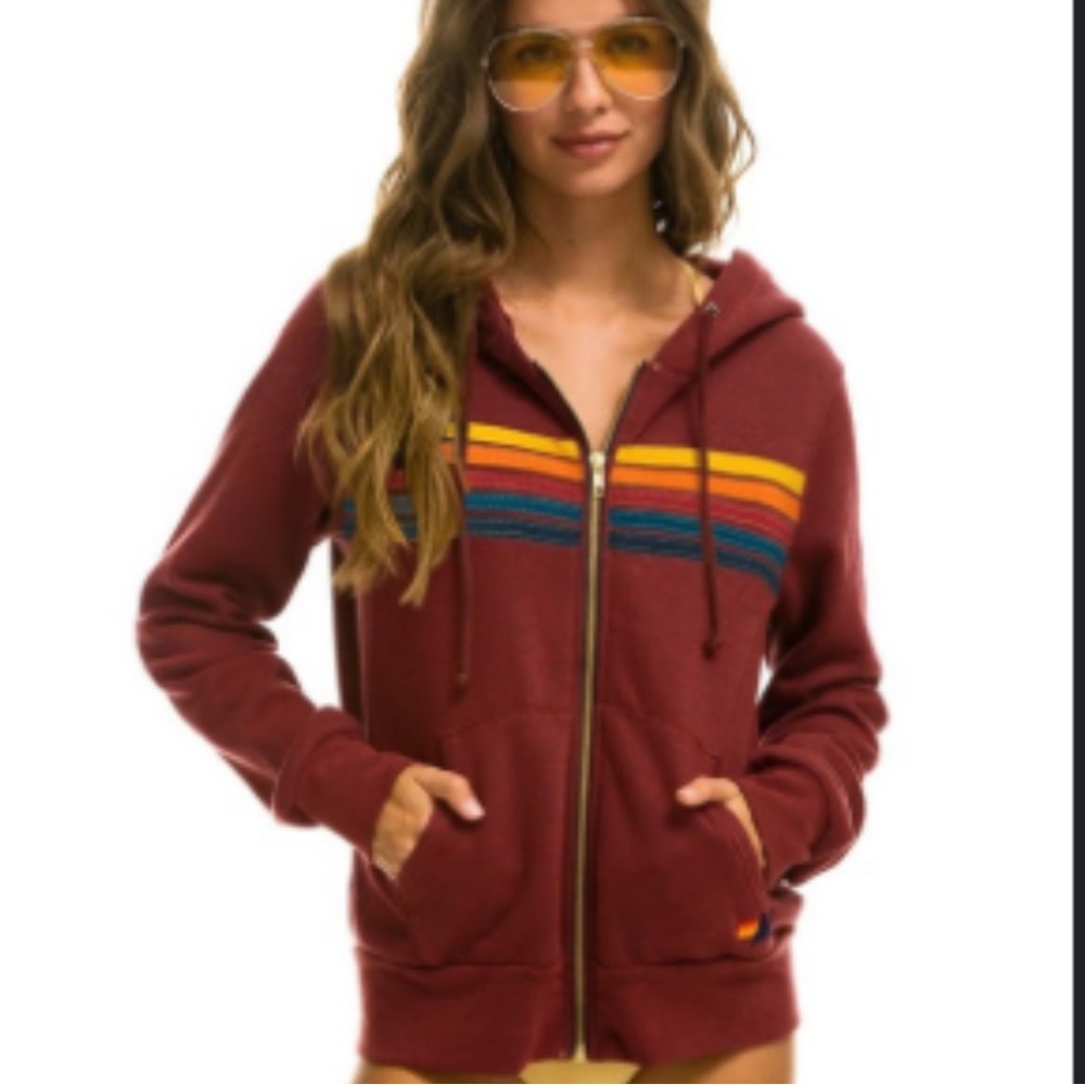 AVIATOR NATION STRIPE HOODIE - CLARET